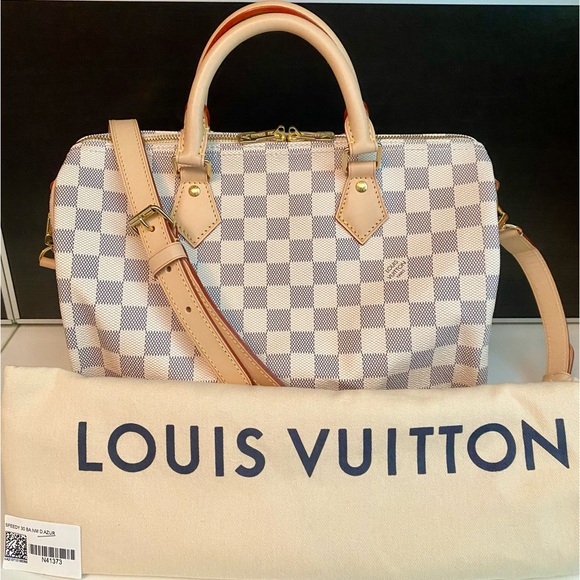 ❌SOLD❌Louis Vuitton Speedy 30 Bandouliere Damier Azur White Crossbody Bag *Mint - Picture 15 of 15